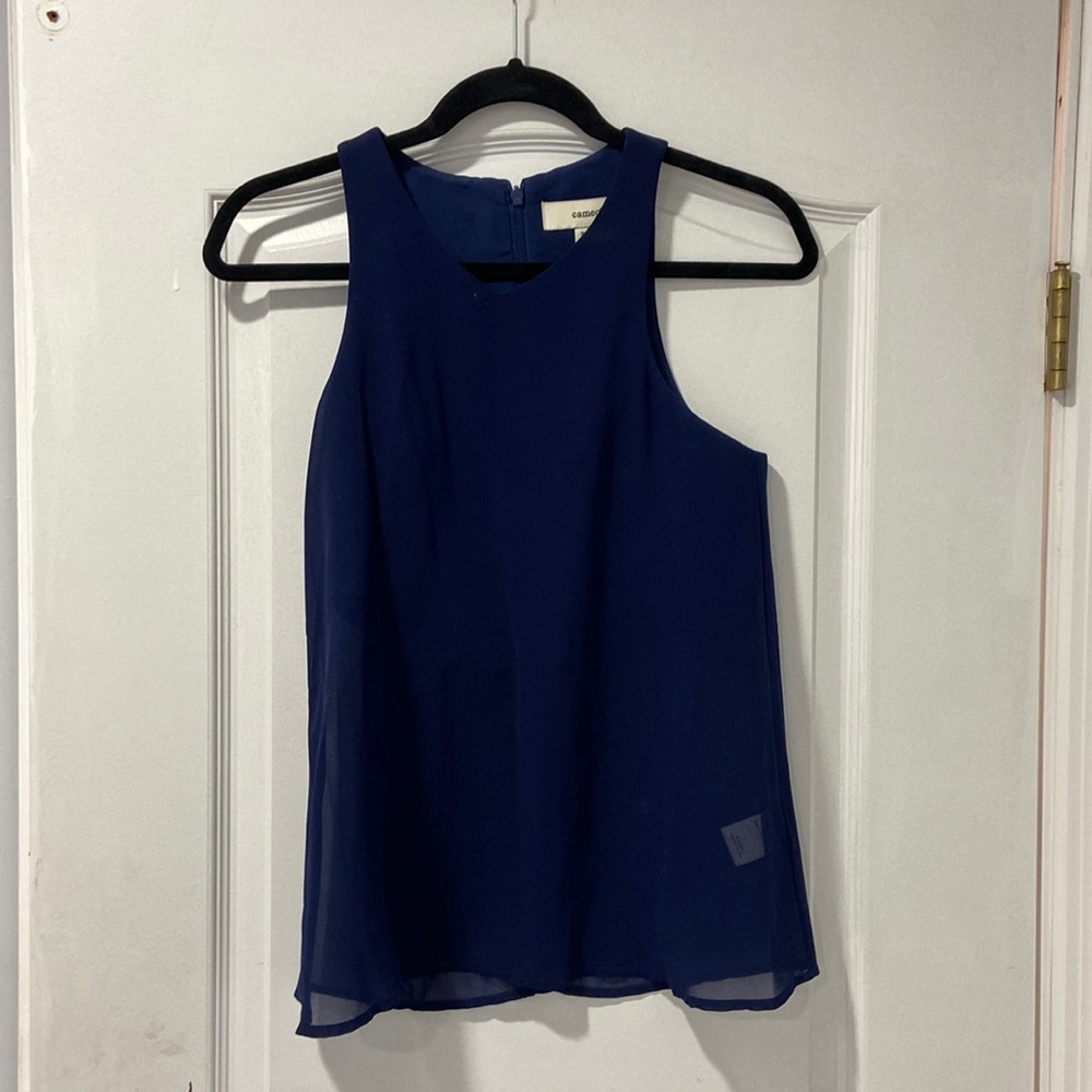 Navy sheer bottom blouse with padded top. Size XS